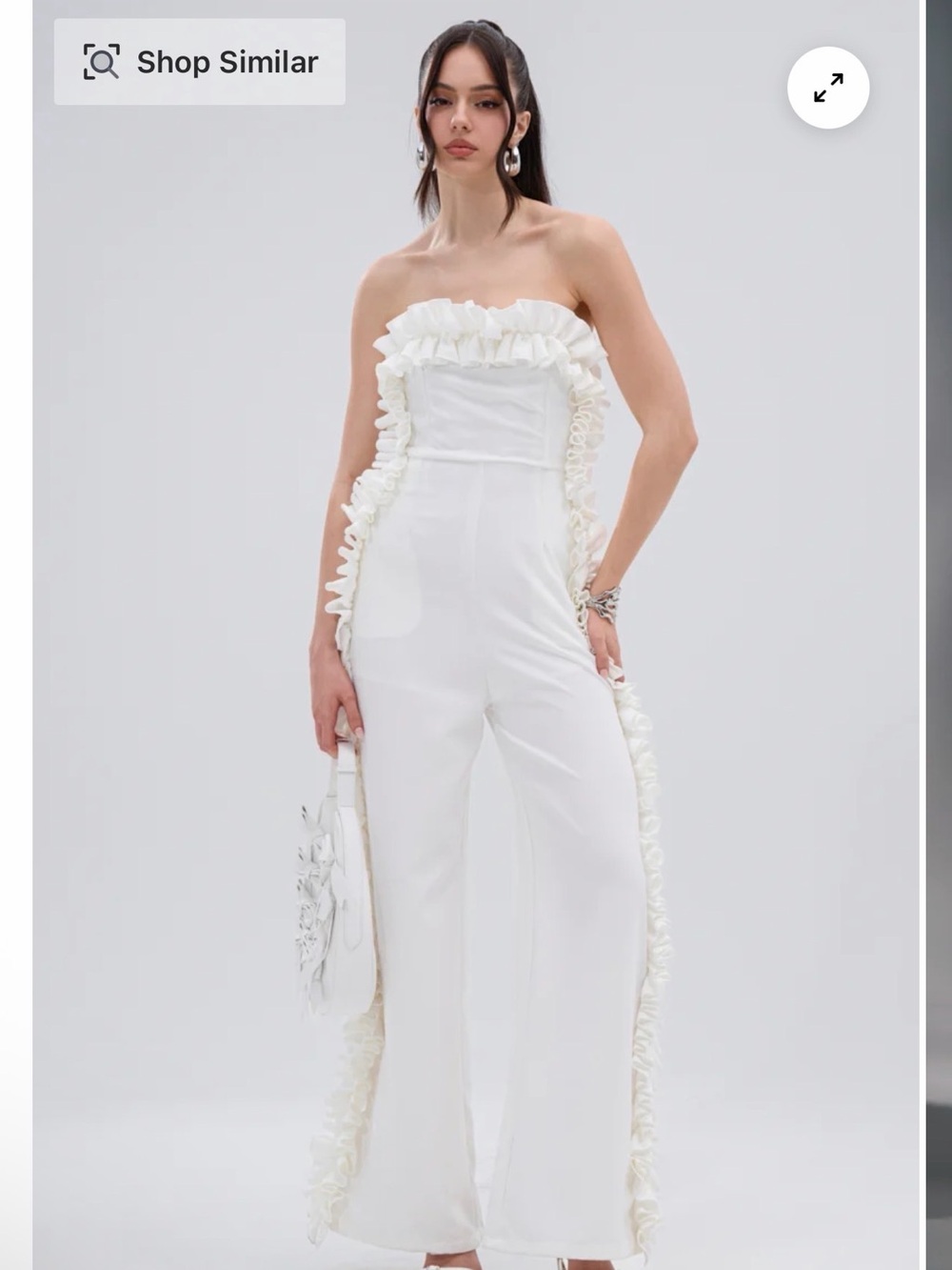 AKIRA Strapless White Ruffle-Trim Jumpsuit